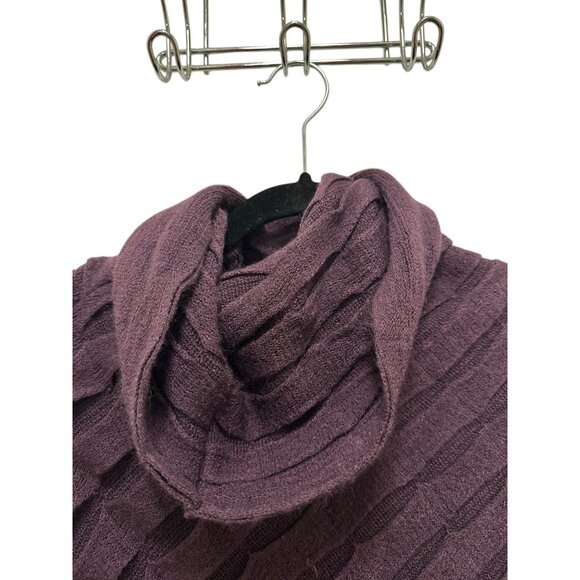 Knitted Plum Purple Textured Cowl Neck Poncho Sweater - Picture 3 of 5